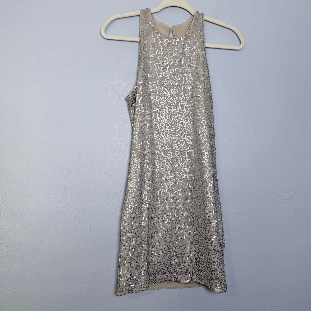 Hollister Sequin Dress Size S Beige Silver Mini Shift